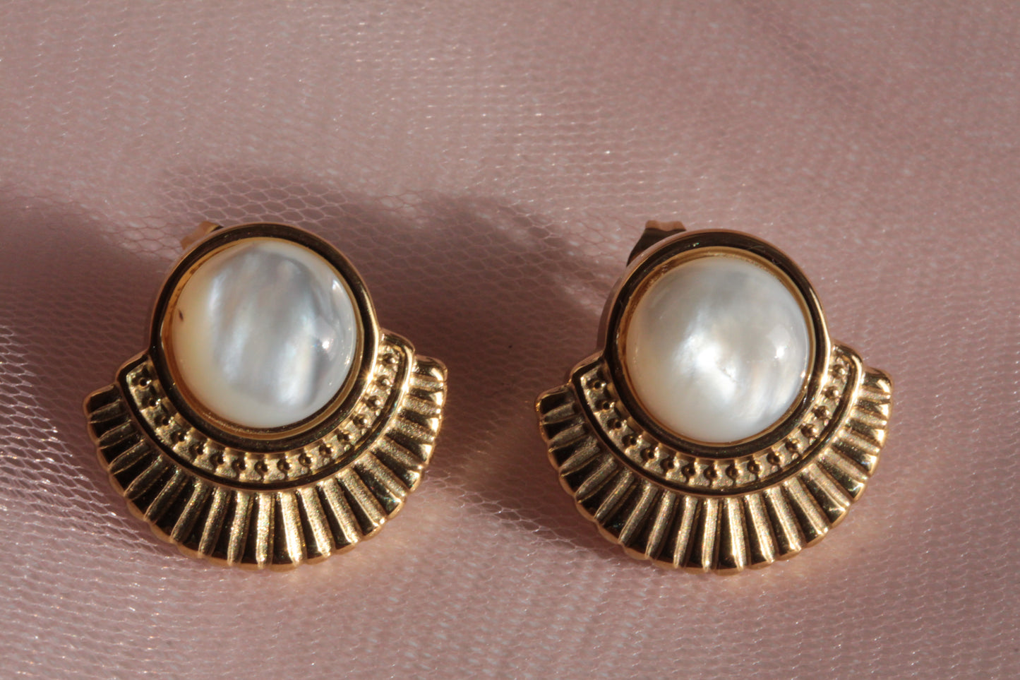 Boucles d'oreilles acier inoxydable nacre pierre fine naturelle