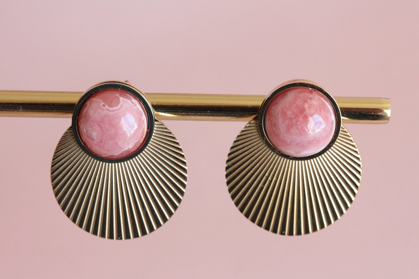 Boucles d'oreilles acier inoxydable rhodochrosite pierre fine naturelle