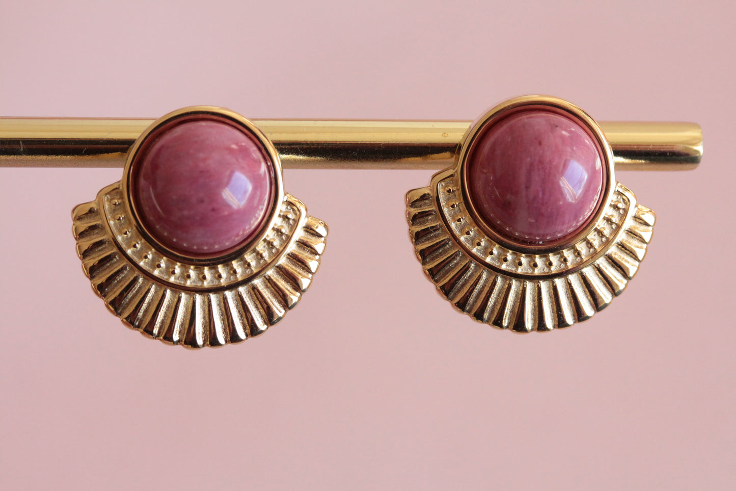 Boucles d'oreilles acier inoxydable rhodonite pierre fine naturelle