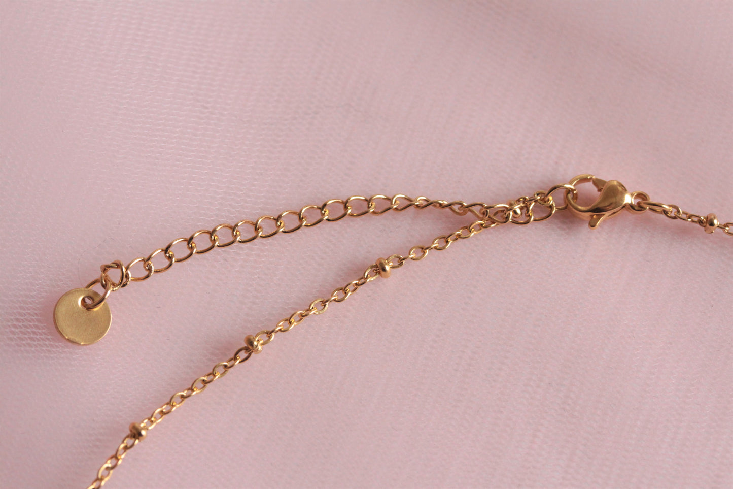 Collier fin acier inoxydable pendentif quartz rose chaine boule