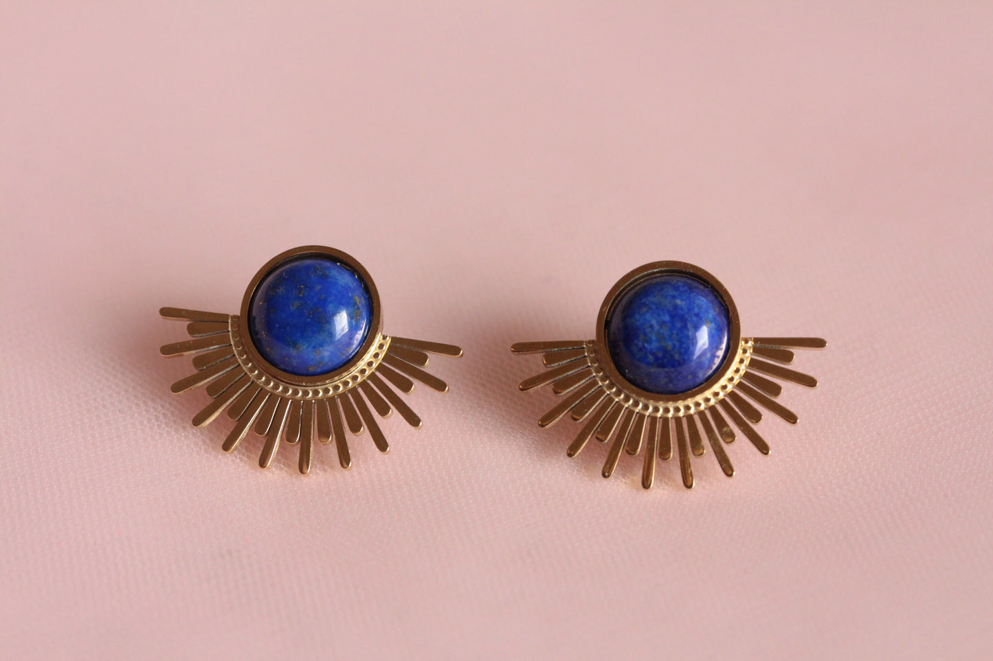 Boucles d'oreilles acier inoxydable lapis lazuli pierre fine naturelle