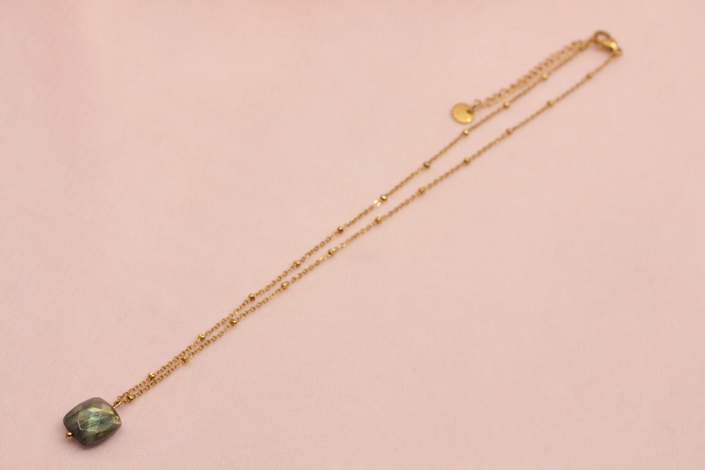 Collier fin pendentif labradorite