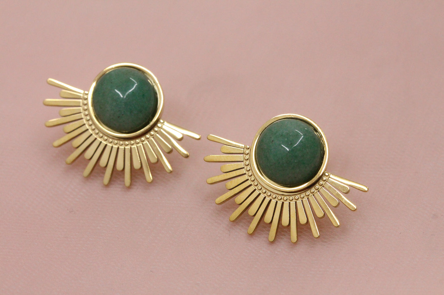 Boucles d'oreilles soleil aventurine acier inoxydable pierre fine naturelle