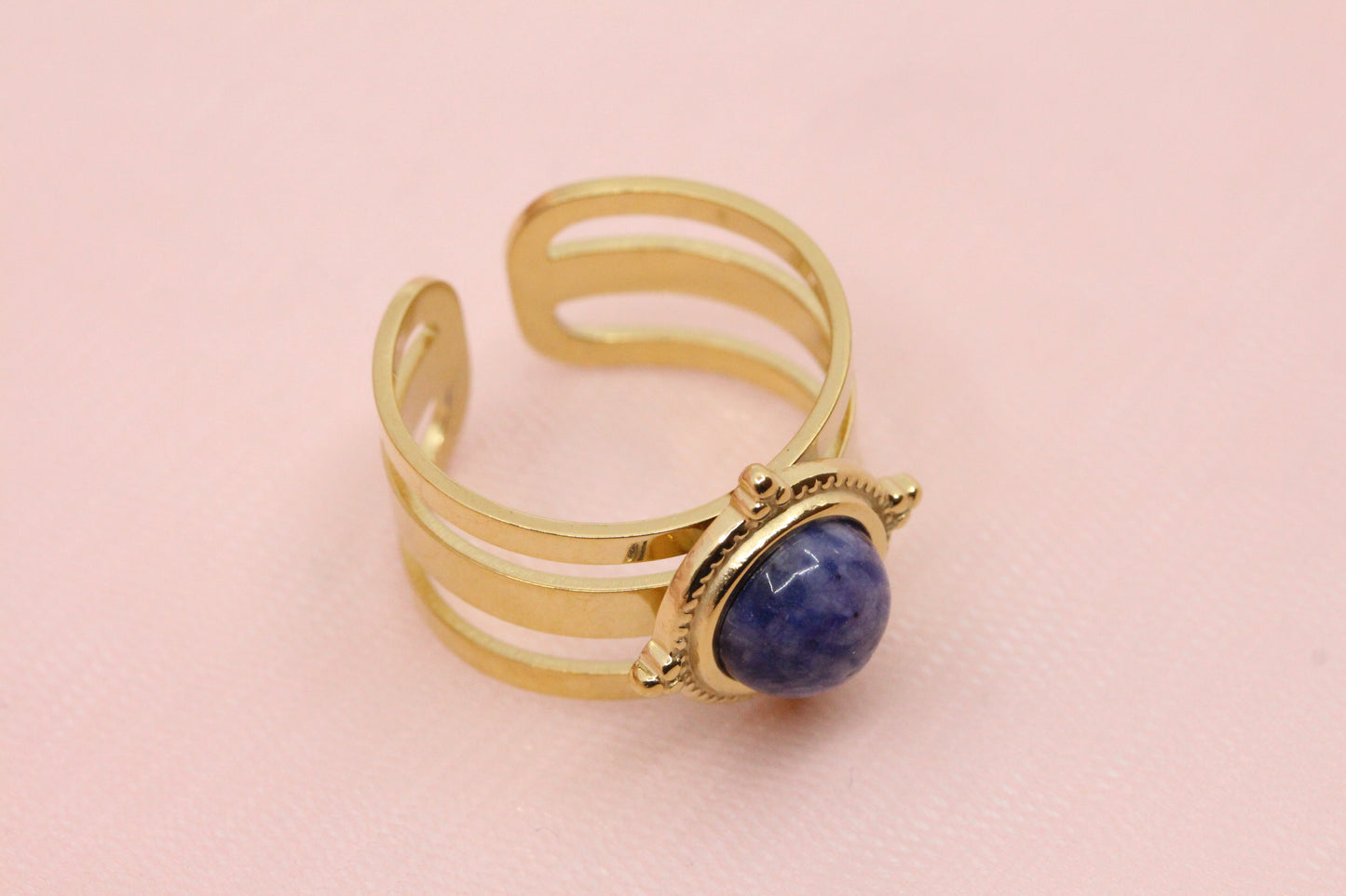 Bague femme acier inoxydable sodalite naturelle ajustable