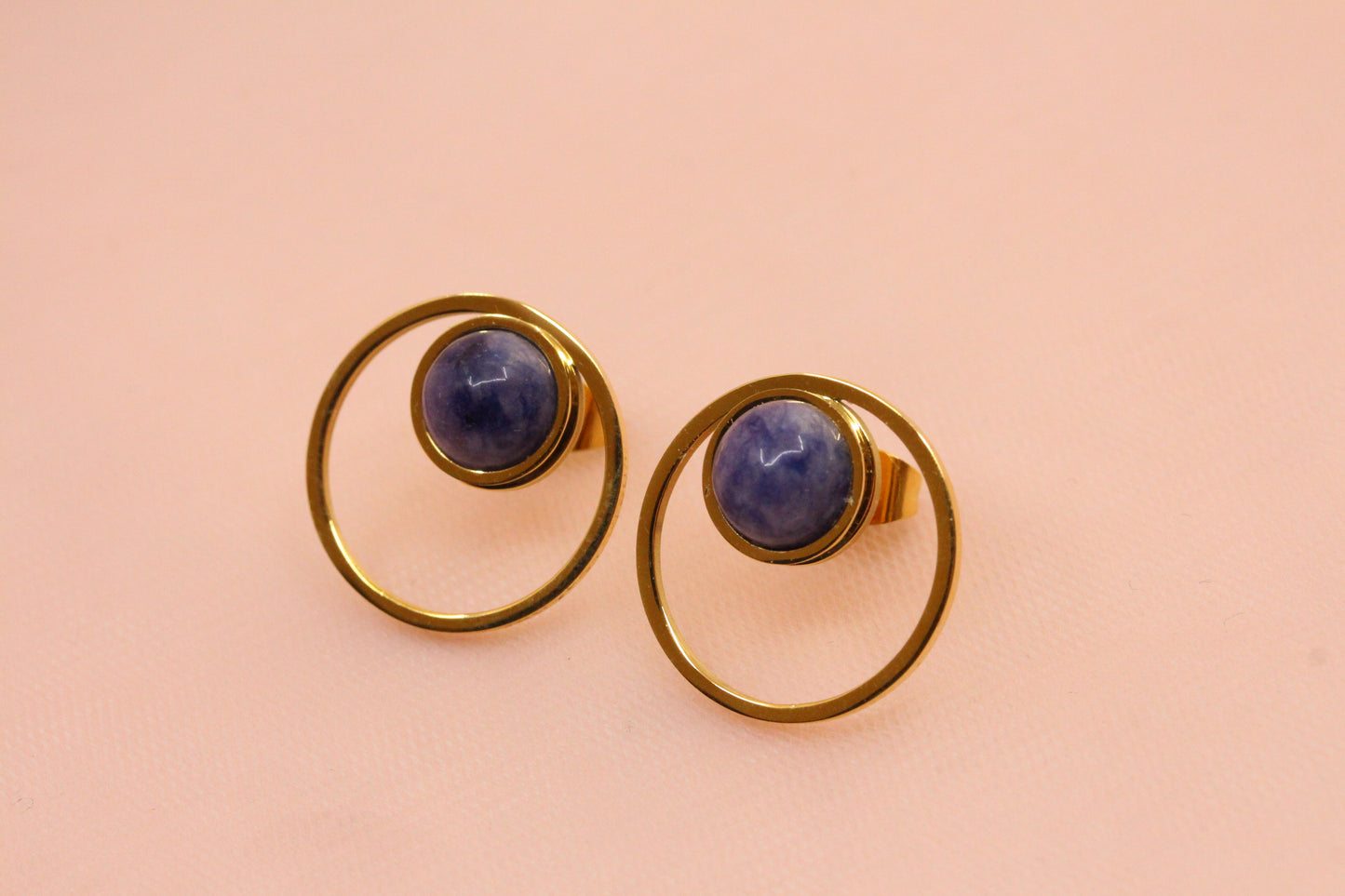 Boucles d'oreilles anneaux sodalite pierre fine naturelle