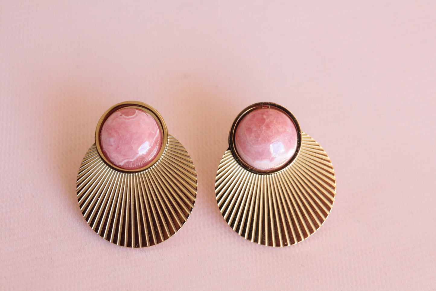 Boucles d'oreilles acier inoxydable rhodochrosite pierre fine naturelle