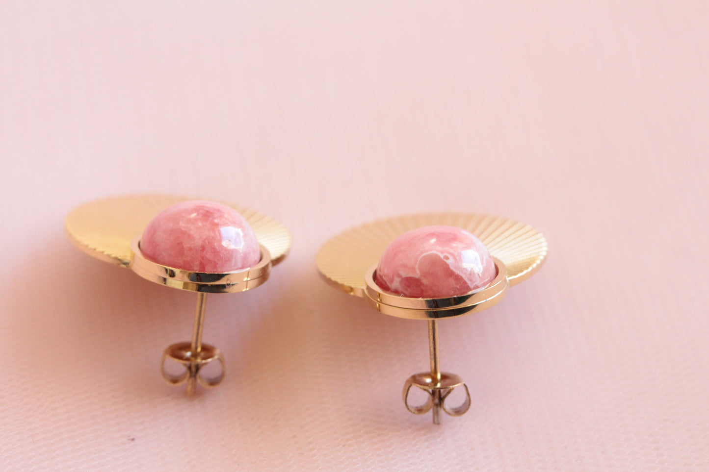 Boucles d'oreilles acier inoxydable rhodochrosite pierre fine naturelle
