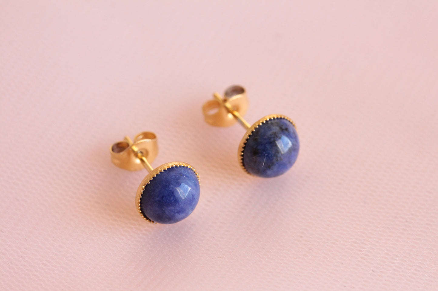 Puces d'oreilles acier inoxydable sodalite pierre fine naturelle