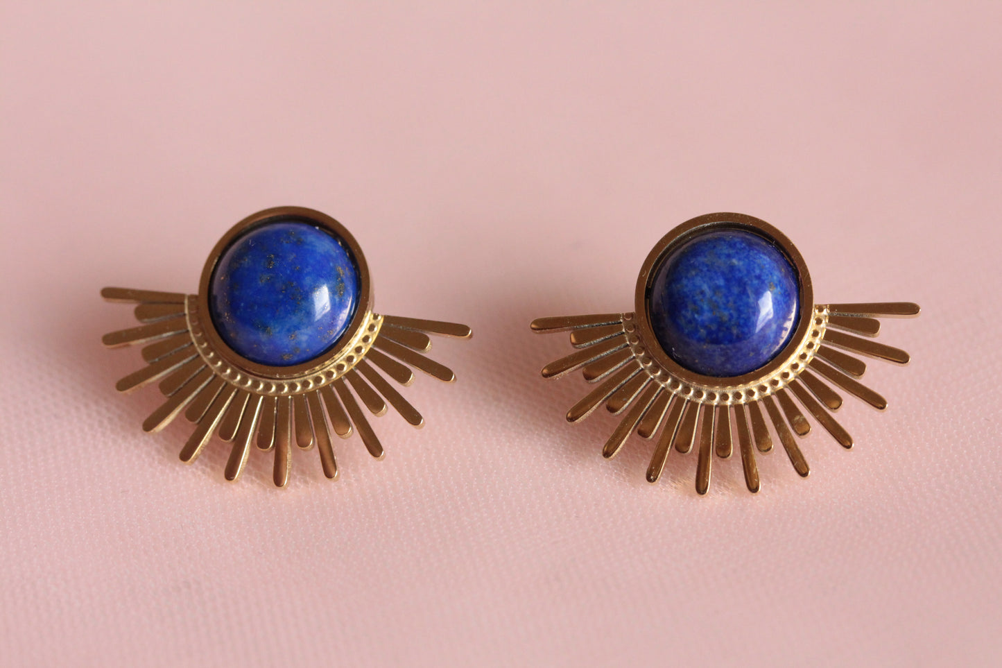Boucles d'oreilles acier inoxydable lapis lazuli pierre fine naturelle