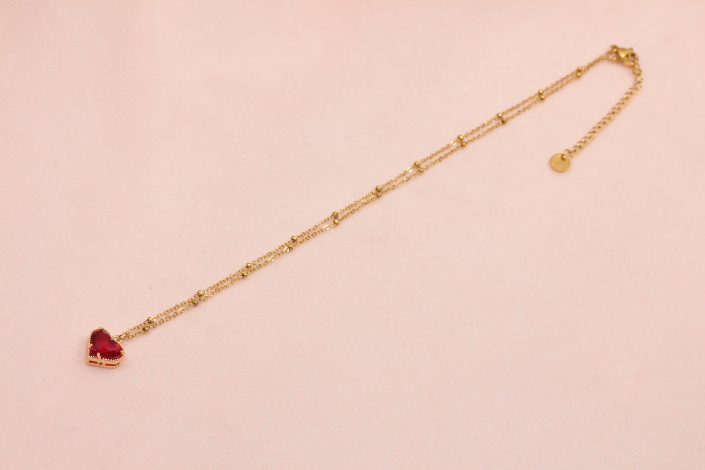 Collier pendentif cœur strass rouge chaine en acier inoxydable