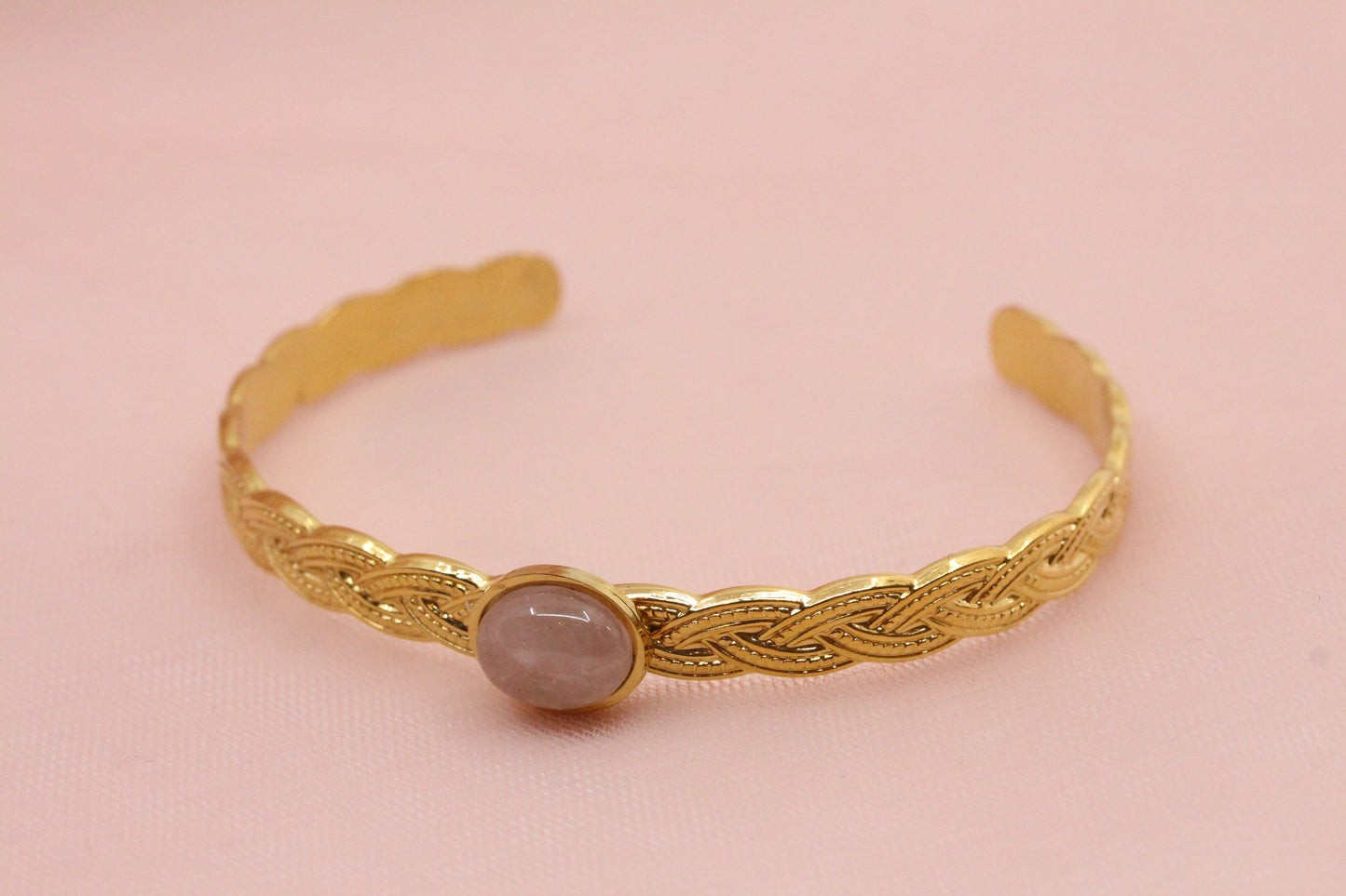 Bracelet torsadé acier inoxydable avec pierre nacre ajustable / jonc nacre